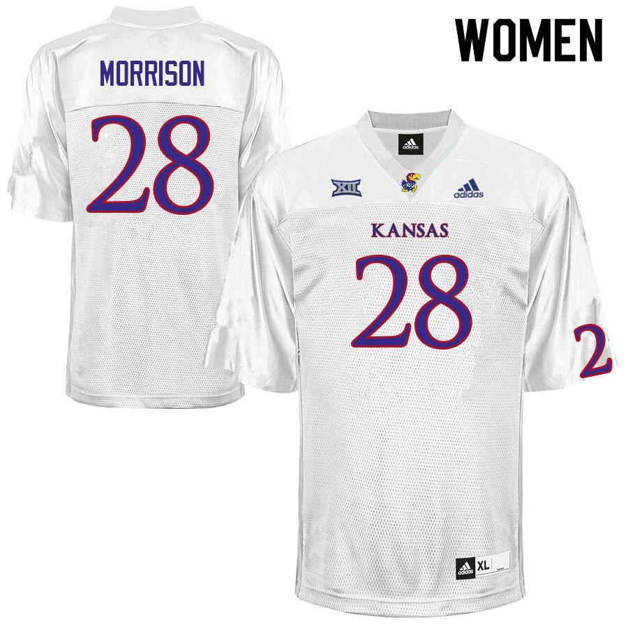Women #28 Sevion Morrison Kansas Jayhawks College Football Jerseys Sale-White - Click Image to Close